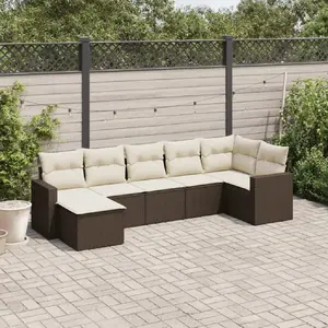 vidaXL Salon de jardin avec coussins 7 pcs marron résine tressée pas cher