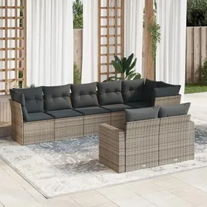 vidaXL Salon de jardin 8 pcs avec coussins gris résine tressée pas cher