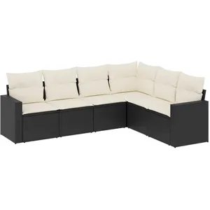 vidaXL Salon de jardin 6 pcs avec coussins noir résine tressée pas cher