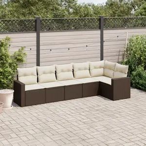 vidaXL Salon de jardin avec coussins 6 pcs marron résine tressée pas cher