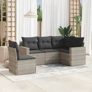 vidaXL Salon de jardin 5 pcs avec coussins gris clair résine tressée pas cher