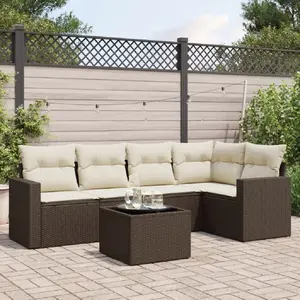vidaXL Salon de jardin avec coussins 6 pcs marron résine tressée pas cher