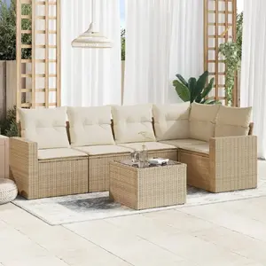 vidaXL Salon de jardin avec coussins 6 pcs beige résine tressée pas cher