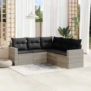 vidaXL Salon de jardin 5 pcs avec coussins gris clair résine tressée pas cher
