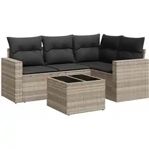 vidaXL Salon de jardin 5 pcs avec coussins gris clair résine tressée pas cher
