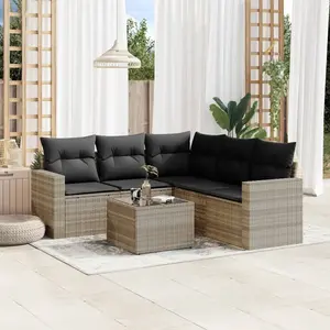 vidaXL Salon de jardin 6 pcs avec coussins gris clair résine tressée pas cher