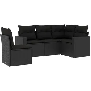 vidaXL Salon de jardin 5 pcs avec coussins noir résine tressée pas cher