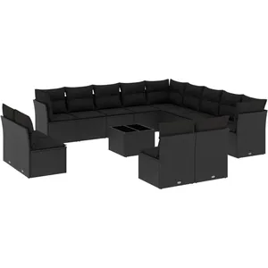 vidaXL Salon de jardin avec coussins 14 pcs noir résine tressée pas cher