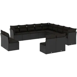 vidaXL Salon de jardin avec coussins 13 pcs noir résine tressée pas cher