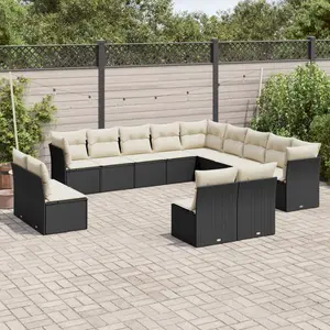 vidaXL Salon de jardin avec coussins 13 pcs noir résine tressée pas cher