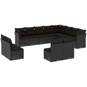 vidaXL Salon de jardin 12 pcs avec coussins noir résine tressée pas cher