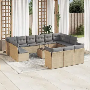 vidaXL Salon de jardin avec coussins 14 pcs beige résine tressée pas cher