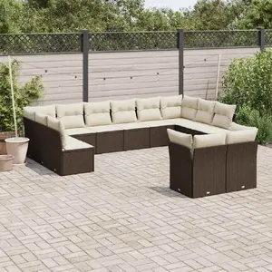 vidaXL Salon de jardin avec coussins 12 pcs marron résine tressée pas cher