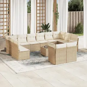 vidaXL Salon de jardin avec coussins 13 pcs beige résine tressée pas cher