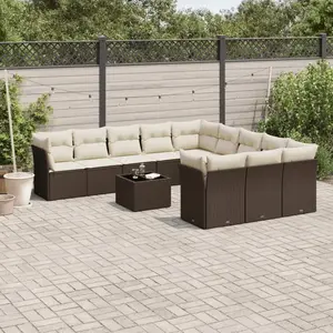 vidaXL Salon de jardin avec coussins 12 pcs marron résine tressée pas cher