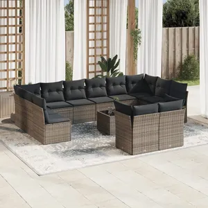 vidaXL Salon de jardin avec coussins 13 pcs gris résine tressée pas cher