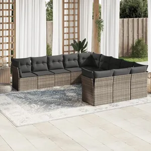 vidaXL Salon de jardin 11 pcs avec coussins gris clair résine tressée pas cher