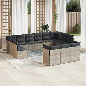 vidaXL Salon de jardin avec coussins 13 pcs gris clair résine tressée pas cher