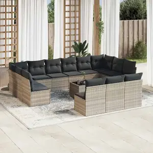 vidaXL Salon de jardin avec coussins 14 pcs gris clair résine tressée pas cher