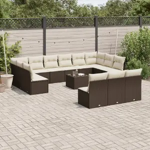 vidaXL Salon de jardin avec coussins 14 pcs marron résine tressée pas cher
