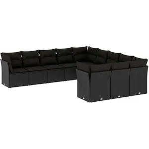 vidaXL Salon de jardin 11 pcs avec coussins noir résine tressée pas cher