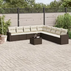 vidaXL Salon de jardin 10 pcs avec coussins marron résine tressée pas cher