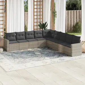 vidaXL Salon de jardin 9 pcs avec coussins gris clair résine tressée pas cher