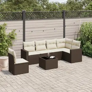 vidaXL Salon de jardin avec coussins 7 pcs marron résine tressée pas cher