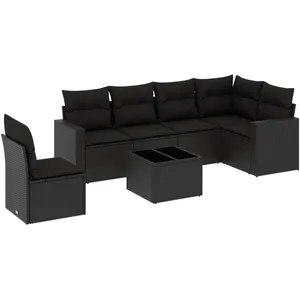 vidaXL Salon de jardin 7 pcs avec coussins noir résine tressée pas cher