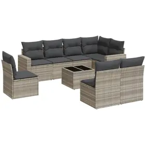 vidaXL Salon de jardin 9 pcs avec coussins gris clair résine tressée pas cher