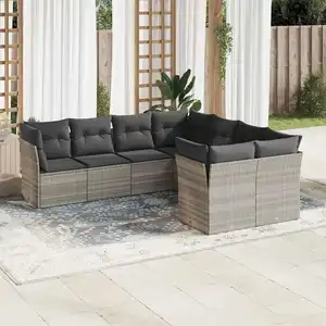vidaXL Salon de jardin 8 pcs avec coussins gris clair résine tressée pas cher
