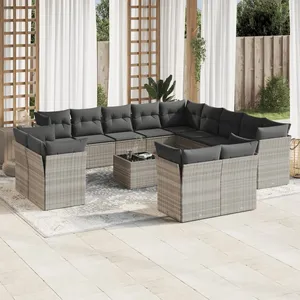 vidaXL Salon de jardin avec coussins 14 pcs gris clair résine tressée pas cher
