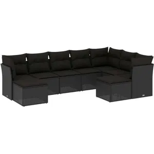 vidaXL Salon de jardin 9 pcs avec coussins noir résine tressée pas cher