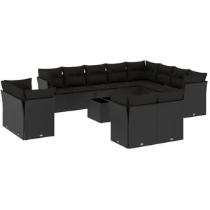 vidaXL Salon de jardin avec coussins 13 pcs noir résine tressée pas cher