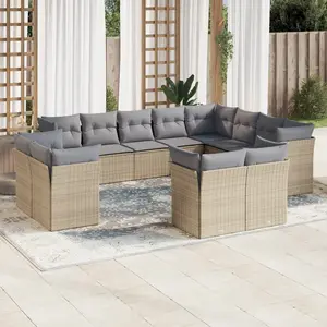 vidaXL Salon de jardin avec coussins 12 pcs beige résine tressée pas cher