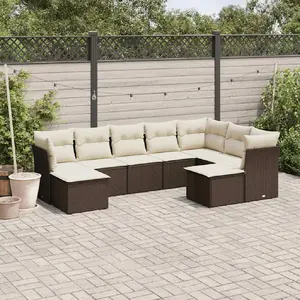 vidaXL Salon de jardin avec coussins 9 pcs marron résine tressée pas cher