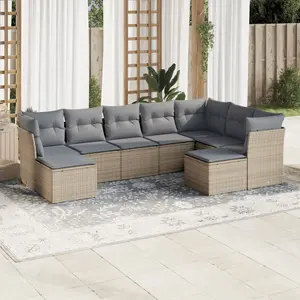 vidaXL Salon de jardin avec coussins 9 pcs beige résine tressée pas cher