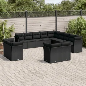 vidaXL Salon de jardin avec coussins 13 pcs noir résine tressée pas cher