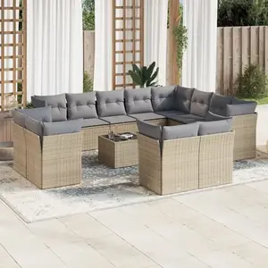 vidaXL Salon de jardin avec coussins 13 pcs beige résine tressée pas cher