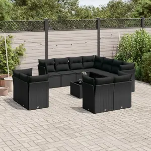 vidaXL Salon de jardin 12 pcs avec coussins noir résine tressée pas cher