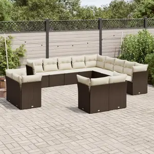 vidaXL Salon de jardin avec coussins 13 pcs marron résine tressée pas cher