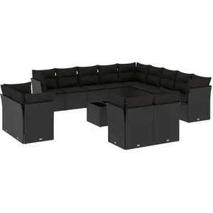 vidaXL Salon de jardin avec coussins 14 pcs noir résine tressée pas cher