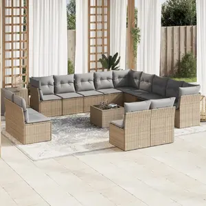 vidaXL Salon de jardin avec coussins 14 pcs beige résine tressée pas cher