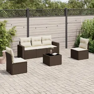 vidaXL Salon de jardin avec coussins 6 pcs marron résine tressée pas cher