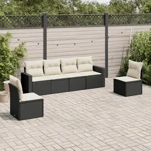 vidaXL Salon de jardin 6 pcs avec coussins noir résine tressée pas cher
