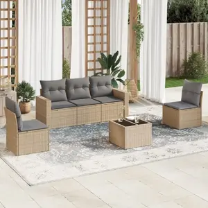 vidaXL Salon de jardin avec coussins 6 pcs beige résine tressée pas cher