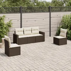 vidaXL Salon de jardin avec coussins 5 pcs marron résine tressée pas cher