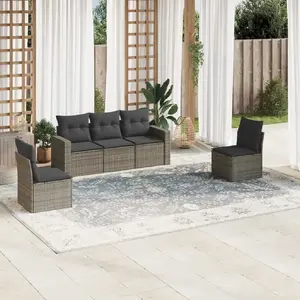 vidaXL Salon de jardin 5 pcs avec coussins gris résine tressée pas cher