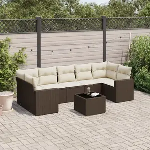 vidaXL Salon de jardin 8 pcs avec coussins marron résine tressée pas cher