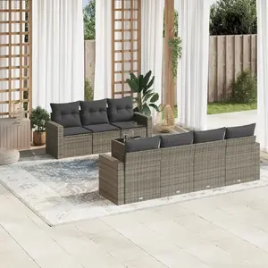 vidaXL Salon de jardin 8 pcs avec coussins gris résine tressée pas cher